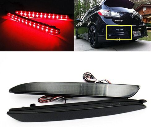 2x Black Smoked Lens LED Bumper Reflector Tail Brake Light Compatible with 2010 2011 2012 2013 Mazda3 MAZDASPEED3 JDM Mazda3 / Axela Sport/Sedan/Mazdaspeed BL5FW BLEAW BLEFW in Saudi Arabia
