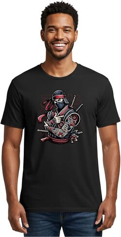 Mens Graphic Printed Cotton T-Shirt Casual Summer Wear Ninja Warrior Print in Saudi Arabia