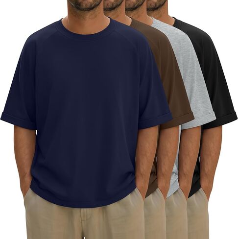 4 Pack Men's Oversized Shirts Solid Short Sleeve T-Shirts Casual Raglan Crewneck Tees Loose Fit Tops in Kuwait