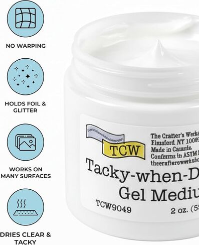 The Crafters Workshop Tacky-When-Dry Gel Medium, Adhesive for Foil Art Projects, Gilding, Glitter, or Paper, 2-oz Jar in Kuwait