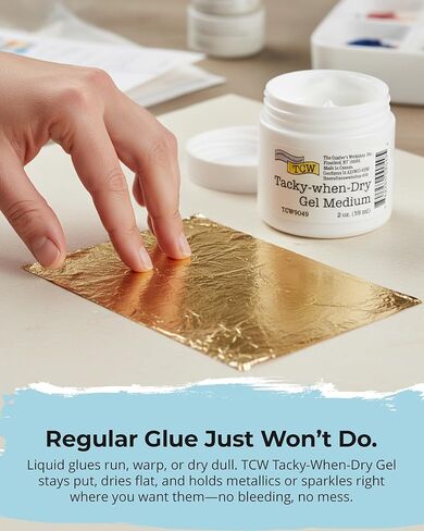 The Crafters Workshop Tacky-When-Dry Gel Medium, Adhesive for Foil Art Projects, Gilding, Glitter, or Paper, 2-oz Jar in Kuwait