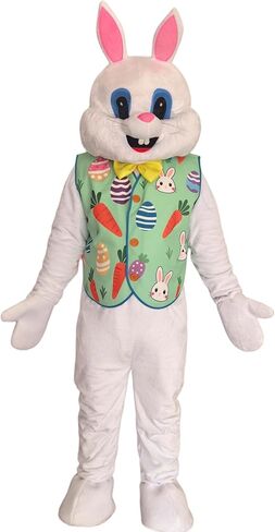 Easter Bunny Mascot Costume Rabbit Outfit with Decorative Vest, White Plush Full Body Suit with Pink Ears in Saudi Arabia