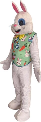 Easter Bunny Mascot Costume Rabbit Outfit with Decorative Vest, White Plush Full Body Suit with Pink Ears in Saudi Arabia