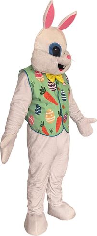 Easter Bunny Mascot Costume Rabbit Outfit with Decorative Vest, White Plush Full Body Suit with Pink Ears in Saudi Arabia
