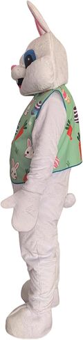 Easter Bunny Mascot Costume Rabbit Outfit with Decorative Vest, White Plush Full Body Suit with Pink Ears in Saudi Arabia
