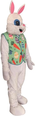 Easter Bunny Mascot Costume Rabbit Outfit with Decorative Vest, White Plush Full Body Suit with Pink Ears in Saudi Arabia