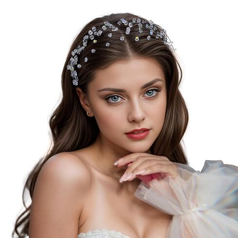 Crystal Head Piece Beaded Mesh Headband Fashion Hair Accessories for Women Wedding Handmade Hairband for Bridal A122 (Sliver) in Saudi Arabia