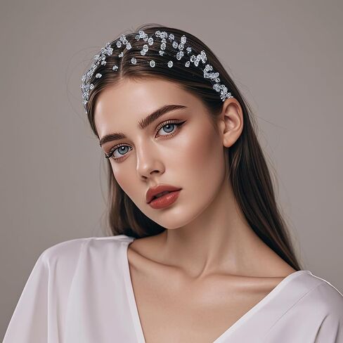 Crystal Head Piece Beaded Mesh Headband Fashion Hair Accessories for Women Wedding Handmade Hairband for Bridal A122 (Sliver) in Saudi Arabia