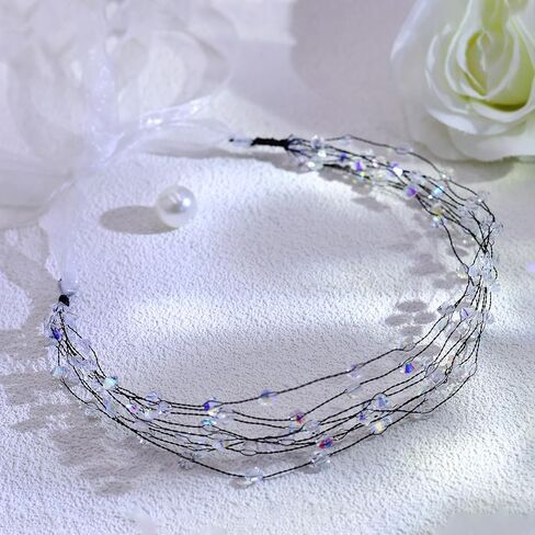 Crystal Head Piece Beaded Mesh Headband Fashion Hair Accessories for Women Wedding Handmade Hairband for Bridal A122 (Sliver) in Saudi Arabia
