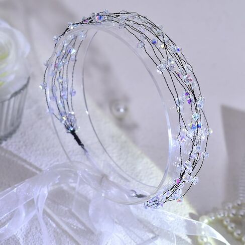 Crystal Head Piece Beaded Mesh Headband Fashion Hair Accessories for Women Wedding Handmade Hairband for Bridal A122 (Sliver) in Saudi Arabia