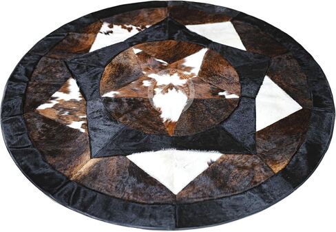 Sunshine Cowhides 100% Genuine Patchwork Cowhide Rug - Dark Tricolor, Single Star, Rodeo Animal Hide Rugs for Living Room, Office or Kitchen Area - Round Leather Rug - Small (40" Diameter) in Kuwait