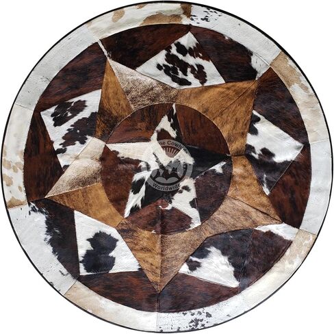 Sunshine Cowhides 100% Genuine Patchwork Cowhide Rug - Dark Tricolor, Single Star, Rodeo Animal Hide Rugs for Living Room, Office or Kitchen Area - Round Leather Rug - Small (40" Diameter) in Kuwait