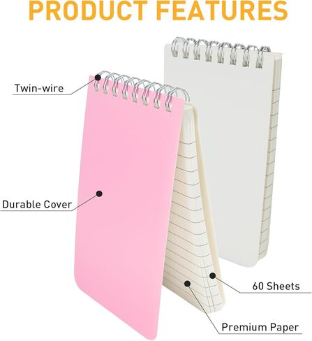 16 Pack Small Spiral Notebook Pocket Notebook Spiral Notepads 3x5 Pocket Notepad 60 Sheets College Ruled Top Wire Bound for Home, School,College,Office,Work,Travel in Kuwait