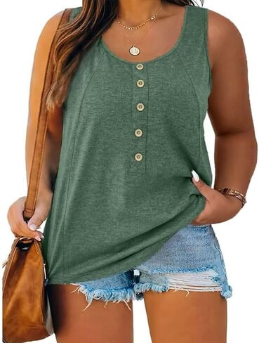 Plus Size Women's Solid Color Buttoned T-Shirt & Shirt Tank Tops, Spring & Summer in Saudi Arabia