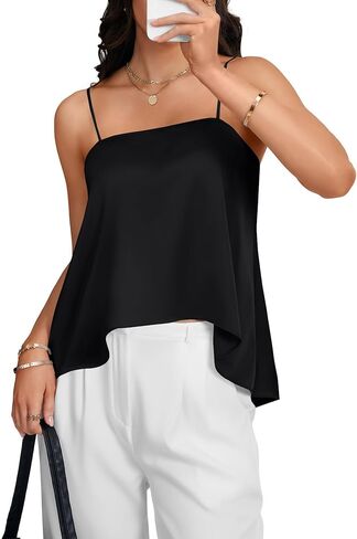 Rooscier Women's Satin Silky Spaghetti Strap Loose High-Low Hem Sexy Camisole in Saudi Arabia