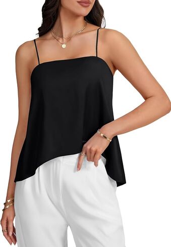 Rooscier Women's Satin Silky Spaghetti Strap Loose High-Low Hem Sexy Camisole in Saudi Arabia