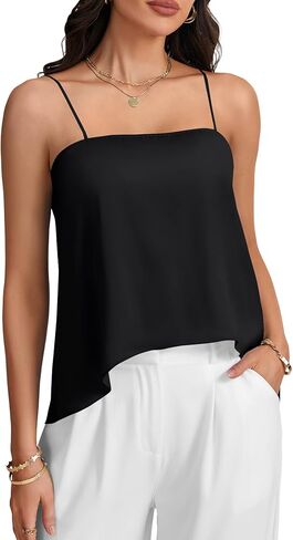Rooscier Women's Satin Silky Spaghetti Strap Loose High-Low Hem Sexy Camisole in Saudi Arabia