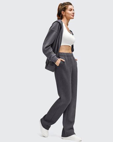 G4Free السراويل النسائية المبطنة بالصوف عالية الخصر الشتاء الحراري الدافئ فرك السراويل Sweatpants رمادي داكن in Saudi Arabia