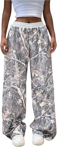 Women's Camo Sweatpants Y2k Elastic Waist Baggy Wide Leg Pants with Pockets in Saudi Arabia