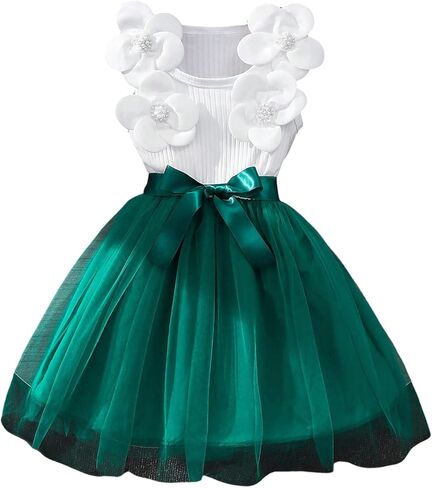 GORGLITTER Girl's Flower Dress Wedding Party Birthday Formal First Communion Easter Cute Bow Skater Sleeveless Tank Dress in Saudi Arabia