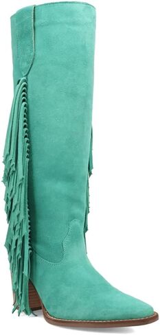 Dingo Womens Twister Fringe Snip Toe Pull On Casual Boots Over the Knee Mid Heel 2-3" - Green in Saudi Arabia