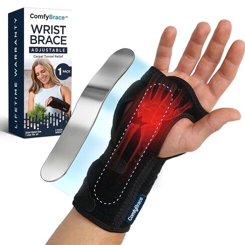 ComfyBrace Night Wrist Sleep Support Brace- Fits Both Hands - Cushioned to Help With Carpal Tunnel and Relieve and Treat Wrist Pain, Adjustable, Fitted in Kuwait