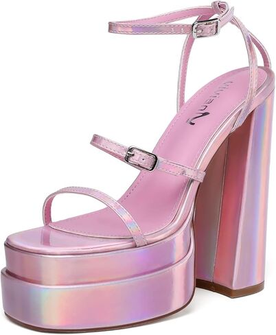 صندل نسائي من vivianly ذو نعل سميك بشريط للكاحل مفتوح عند أصابع القدم وكعب عالٍ مكتنز in Kuwait