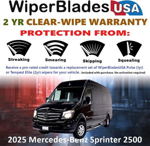 مجموعة شفرات ممسحة Beam مع ضمان لمدة عامين متوافقة مع Mercedes-Benz Sprinter 2500 2025 (مجموعة من 2) مساحات Tempest Elite in Saudi Arabia