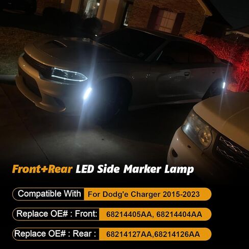 مصابيح LED جانبية متوهجة ديناميكية متوافقة مع Dodg'e Charger 2015-2026 - 4 قطع مصابيح أمامية وخلفية بيضاء | يناسب جميع الديكورات بما في ذلك Hellcat in Kuwait
