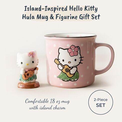 Blue Sky Clayworks Hello Kitty Hula Mug & Figurine Gift Set, Ceramic 18 oz, 6" x 5" x 4", A Tiny Island Coffee Break (Set of 2) in Saudi Arabia