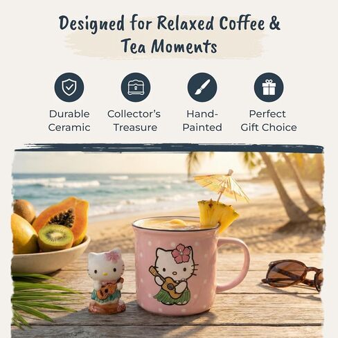 Blue Sky Clayworks Hello Kitty Hula Mug & Figurine Gift Set, Ceramic 18 oz, 6" x 5" x 4", A Tiny Island Coffee Break (Set of 2) in Saudi Arabia