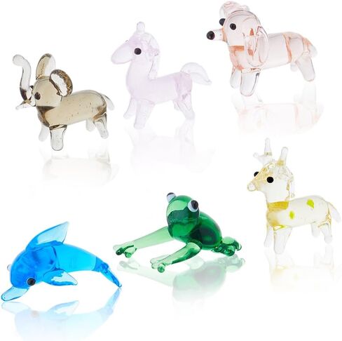 6Pcs Small Hand Blown Glass Figurines Miniature Animal Decor Colorful Glass Animal Frog Sika Deer Elephant Mythical Dolphin Dog for Collectible Home Decor Gifts in Saudi Arabia