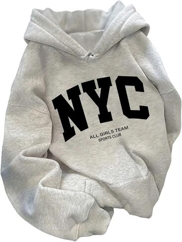 SweatyRocks Women's Oversized Letter Graphic Drawstring Hoodie Sweatshirt Thermal Lined Pullovers with Pocket in Saudi Arabia