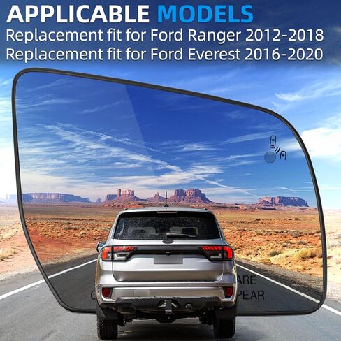 Passenger Side Mirror Replacement for Ford Ranger 2012 2013 2014 2015 2016 2017 2018, Everest 2016-2020 - Right Side Mirror Glass, Rear View Mirrors Glass with Power Heated & Blind Spot in Saudi Arabia