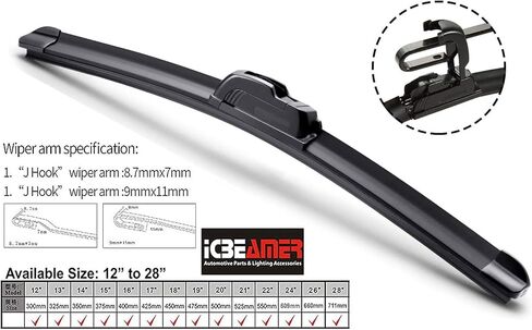 ICBEAMER 12 بوصة (304 مم) جودة OEM ممتازة لجميع المواسم على شكل حرف U أو J شفرة ممسحة الزجاج الأمامي للسيارات لاستبدال المعدات الأصلية، رؤية فائقة، مطاط متين، سهل التركيب in Kuwait