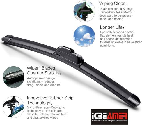 ICBEAMER 12 بوصة (304 مم) جودة OEM ممتازة لجميع المواسم على شكل حرف U أو J شفرة ممسحة الزجاج الأمامي للسيارات لاستبدال المعدات الأصلية، رؤية فائقة، مطاط متين، سهل التركيب in Kuwait