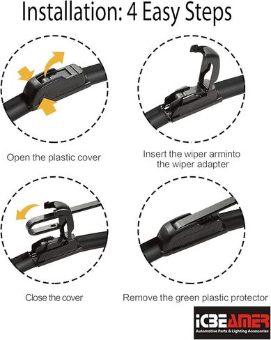 ICBEAMER 12 بوصة (304 مم) جودة OEM ممتازة لجميع المواسم على شكل حرف U أو J شفرة ممسحة الزجاج الأمامي للسيارات لاستبدال المعدات الأصلية، رؤية فائقة، مطاط متين، سهل التركيب in Kuwait