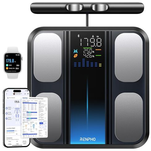 RENPHO Scale for Body Weight and Fat, Digital Bathroom Weight Scale with Large Colored LCD Display, High Accurate Smart Bluetooth BMI Elis 1 Body Fat Scale, Body Composition Analyzer with App, 400lbs in Kuwait