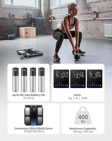 RENPHO Scale for Body Weight and Fat, Digital Bathroom Weight Scale with Large Colored LCD Display, High Accurate Smart Bluetooth BMI Elis 1 Body Fat Scale, Body Composition Analyzer with App, 400lbs in Kuwait