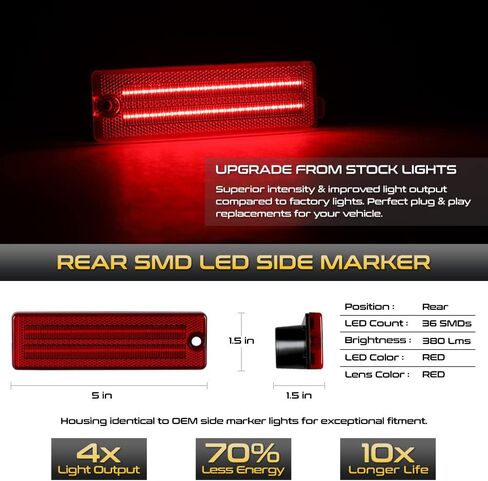 VIPMOTOZ Full LED Rear Red Side Marker Lights Compatible With 1993-2002 Chevy Camaro Chrome Housing Clear Lens Pair Set in Saudi Arabia