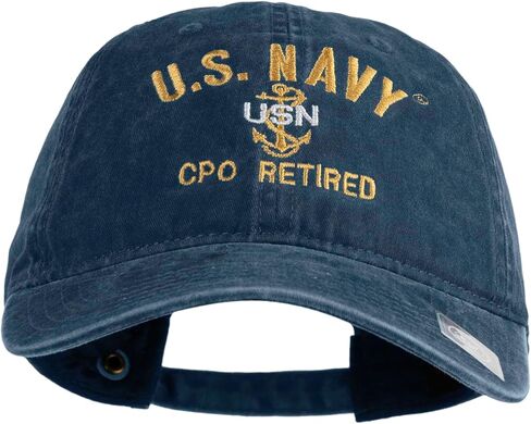 e4Hats.com US Navy CPO Retired Military Embroidered Washed Solid Pigment Dyed Cotton Twill Brass Buckle Cap in Saudi Arabia