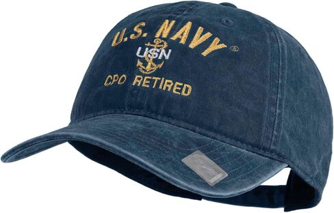 e4Hats.com US Navy CPO Retired Military Embroidered Washed Solid Pigment Dyed Cotton Twill Brass Buckle Cap in Saudi Arabia