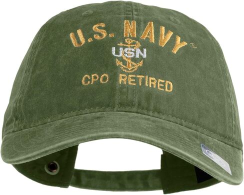 e4Hats.com US Navy CPO Retired Military Embroidered Washed Solid Pigment Dyed Cotton Twill Brass Buckle Cap in Saudi Arabia