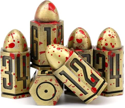 مجموعة النرد الرصاصي، DND النرد المعدني المسدس، ZHOORQI D6 Dice Gun Dice D&D هدايا للأبراج المحصنة والتنينات، Pathfinder، Warhammer 40k أو ألعاب الطاولة ذات الطابع (7-برونزية) in Kuwait