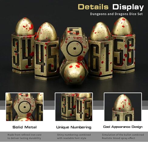 مجموعة النرد الرصاصي، DND النرد المعدني المسدس، ZHOORQI D6 Dice Gun Dice D&D هدايا للأبراج المحصنة والتنينات، Pathfinder، Warhammer 40k أو ألعاب الطاولة ذات الطابع (7-برونزية) in Kuwait