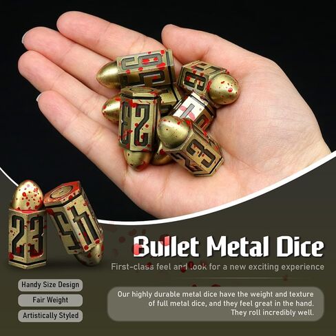 مجموعة النرد الرصاصي، DND النرد المعدني المسدس، ZHOORQI D6 Dice Gun Dice D&D هدايا للأبراج المحصنة والتنينات، Pathfinder، Warhammer 40k أو ألعاب الطاولة ذات الطابع (7-برونزية) in Kuwait