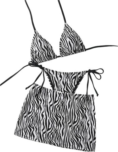 Milumia Women's 3 Piece Zebra Striped Swimsuit Halter String Triangle Bikini Sets with Cover Up Skirt in Saudi Arabia