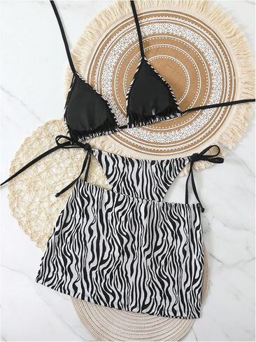 Milumia Women's 3 Piece Zebra Striped Swimsuit Halter String Triangle Bikini Sets with Cover Up Skirt in Saudi Arabia