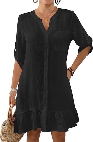 Bsubseach Womens Swimsuit Coverup Button Down Bathing Suit Cover Up Shirt Ruffle Bikini Beach Dress with Pockets in Saudi Arabia