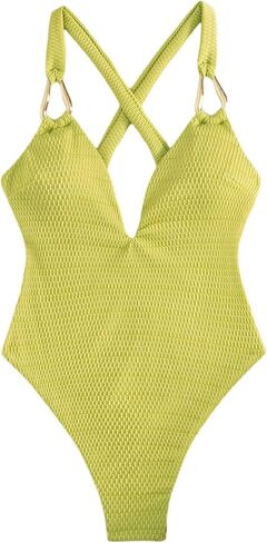 Milumia Women's Textured Ring Linked One Piece Swimsuit Metal Criss Cross Bathing Suits Beachwear in Saudi Arabia